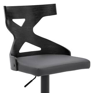 Armen Living Etienne Gray Adjustable Swivel Faux Leather and Black Metal Bar Stool LCETBABLGR