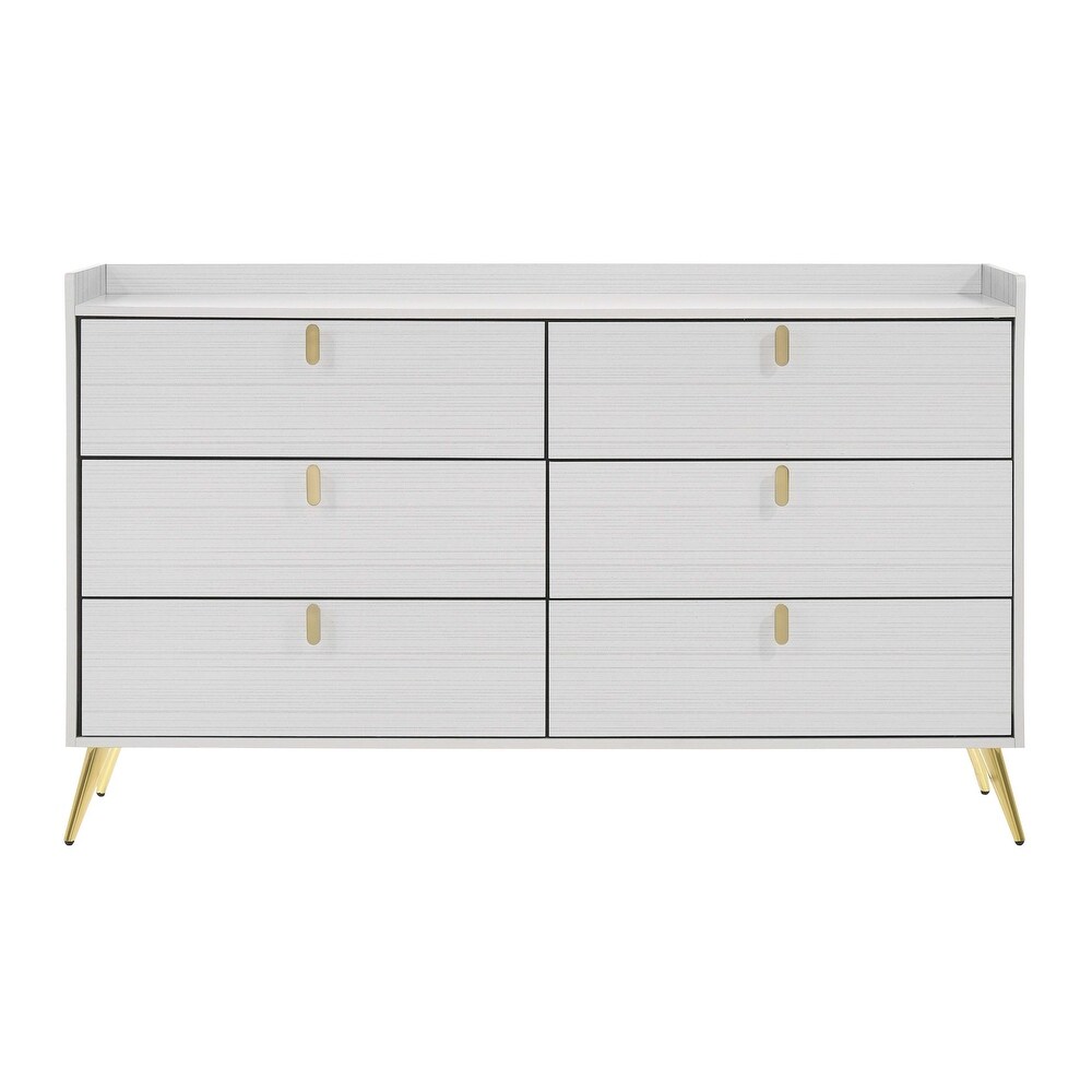 Sampson White and Gold 6 drawer Dresser