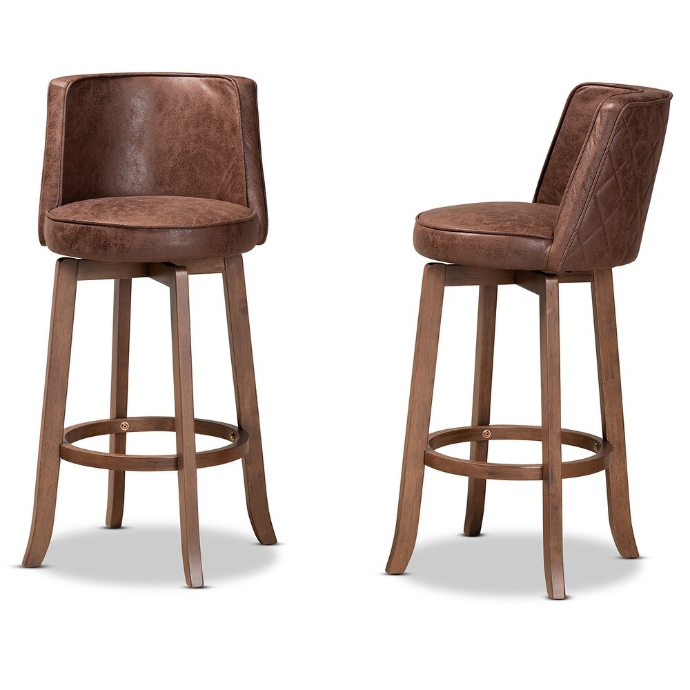 Adams Transitional Upholstered and Walnut Wood 2 PC Bar Stool Set