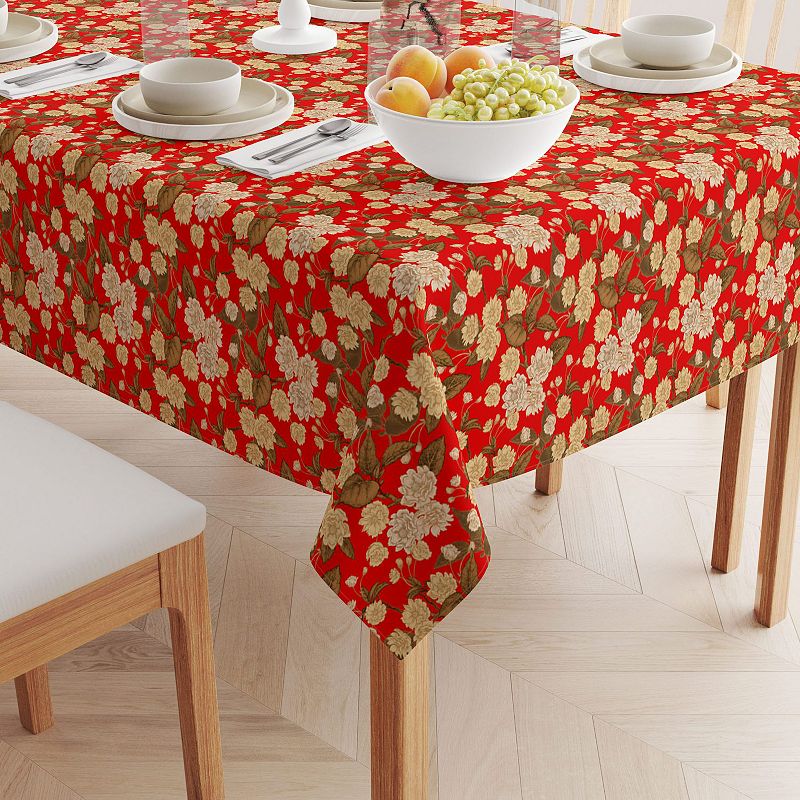 Square Tablecloth， 100% Polyester， 60x60， Golden Floral Blossom