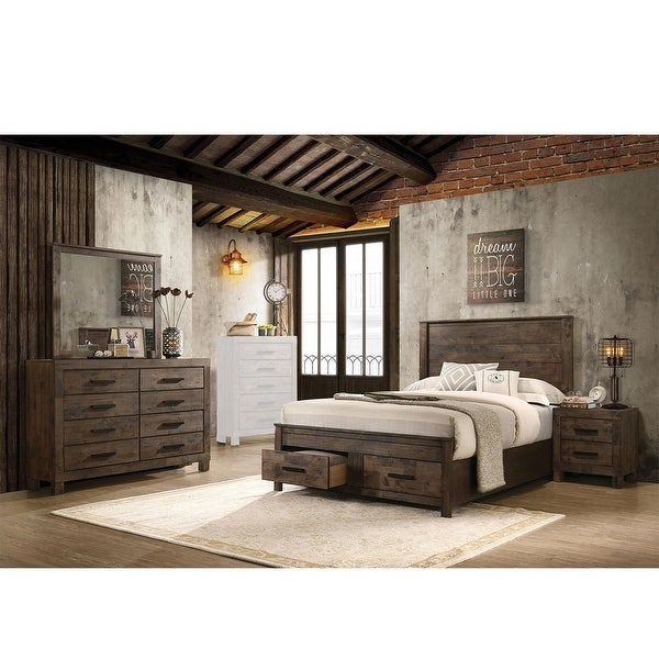 Wooden Storage Eastern King Platform Bedroom Set in Rustic Golden Brown - - 36135730