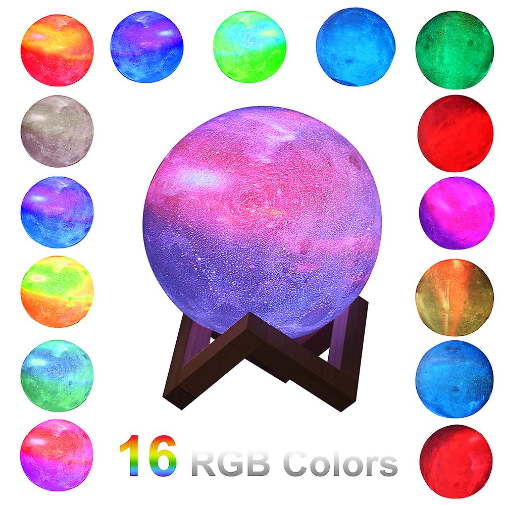 8cm/3.15in 3d Printing Star Moon Lamp Usb Led Moon Shaped Table Night Light With Base 16 Colors Changing Touch And Remote Control Star Light Decor Gif