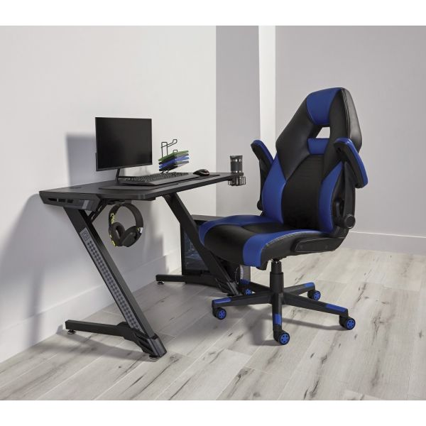 RS Gaming RGX Faux Leather High-Back Gaming Chair， Black/Blue， BIFMA Certified