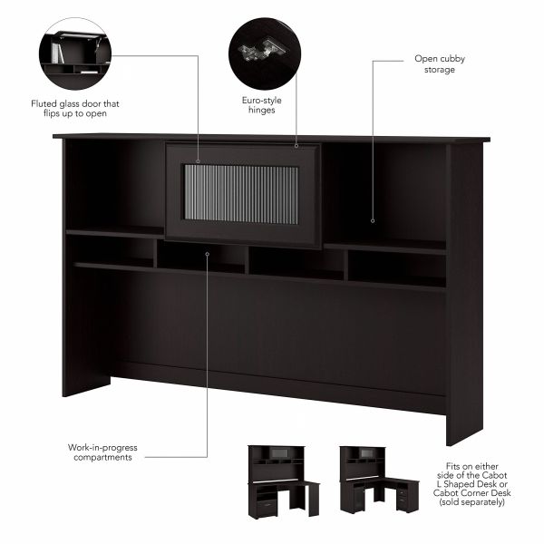 Bush Furniture Cabot L Shaped Desk with Hutch and Small Storage Cabinet with Doors in Espresso Oak