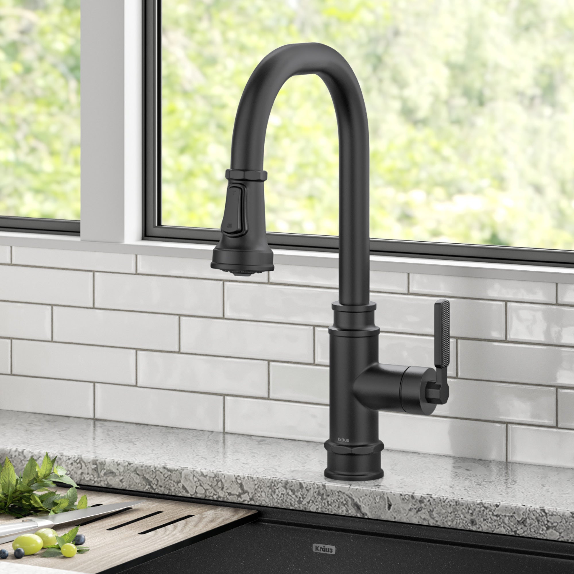 KRAUS Allyn Transitional Industrial Pull-Down Single Handle Kitchen Faucet in Matte Black