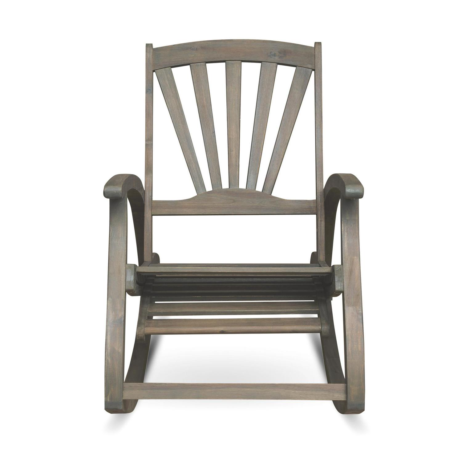 Kaya Outdoor Acacia Wood Rocking Chair with Footrest， Gray