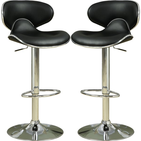 Modern Design Black Upholstered Adjustable Stools (Set of 2)