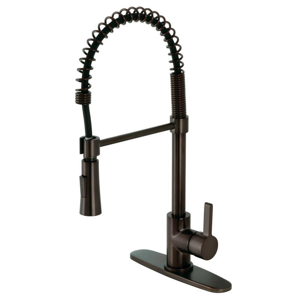 Kingston Brass Continental Single-Handle Deck Mount Pre-Rinse Pull Down Sprayer Kitchen Faucet in Oil Rubbed Bronze HLS8675CTL