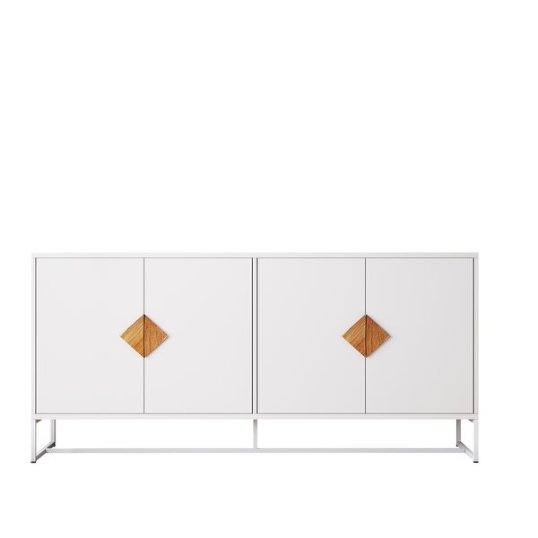 White Modern Sideboard，Kitchen Storage Cabinet with Metal Legs