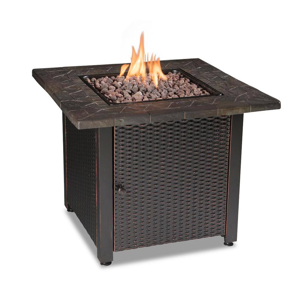 Endless Summer 30 in. W Bronze Finish Steel Base Faux Slate Mantel LP Gas Fire Pit with Electronic Igition and Lava Rocks GAD1401M