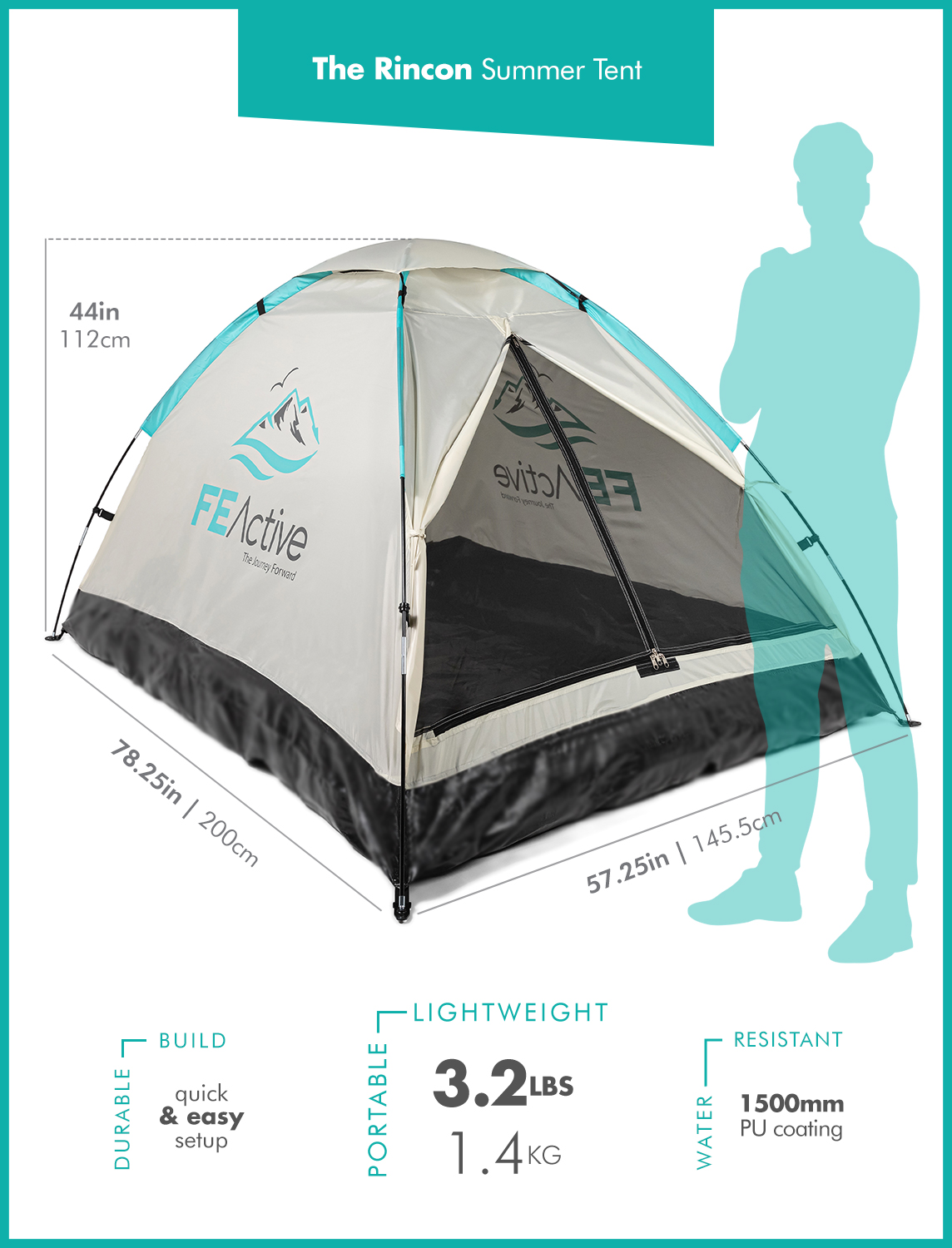 FE Active - 1 to 2 Person Tent with Screened Entrance and Easy Quick Setup That is Water Resistant for Outdoors， Camping， Backpacking， Hiking， Trekking | Designed in California， USA