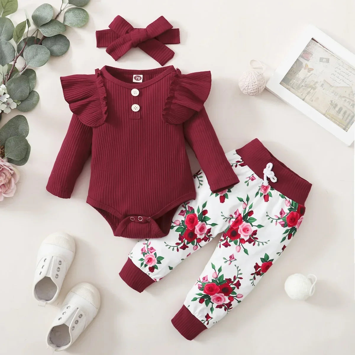 3Pcs Newborn Baby Girl Clothes Sets Infant Outfit Ruffles Romper Top Bow Leopard Pants New Born Autumn Fall Toddler Clothing