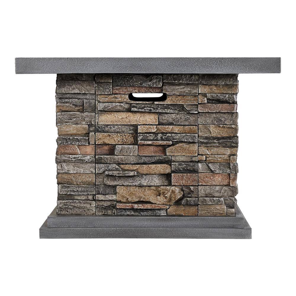 Home Decorators Collection 34 in. x 24 in. Envirostone Propane Gas Brown Fire Pit with Lava Rocks 52469