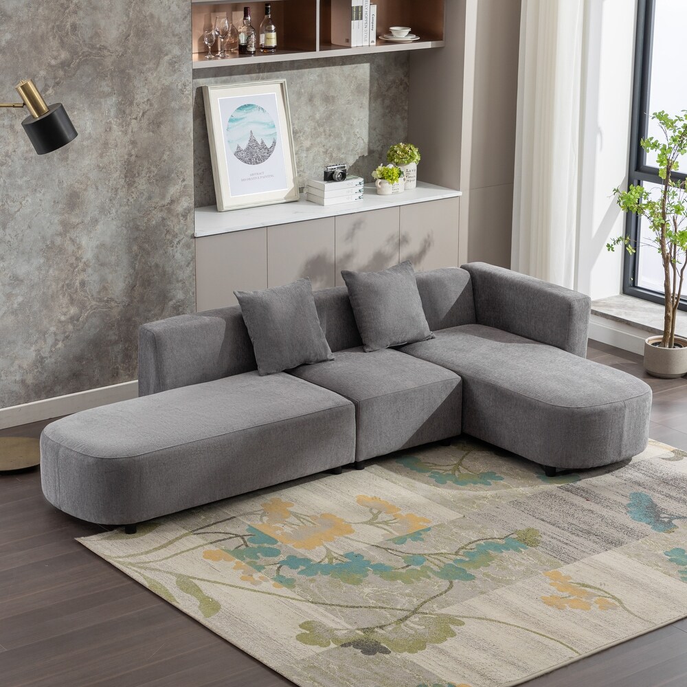 110 inch Luxury Chenille Upholstered Sectional Sofa with Plastic Legs  Wooden Home Living Room Leisure Circular Sectional Couch