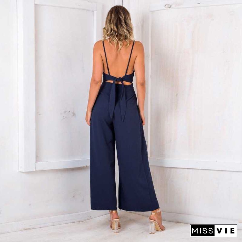 Formal Sleeveless Wrap Front Wide Leg Palazzo Jumpsuit