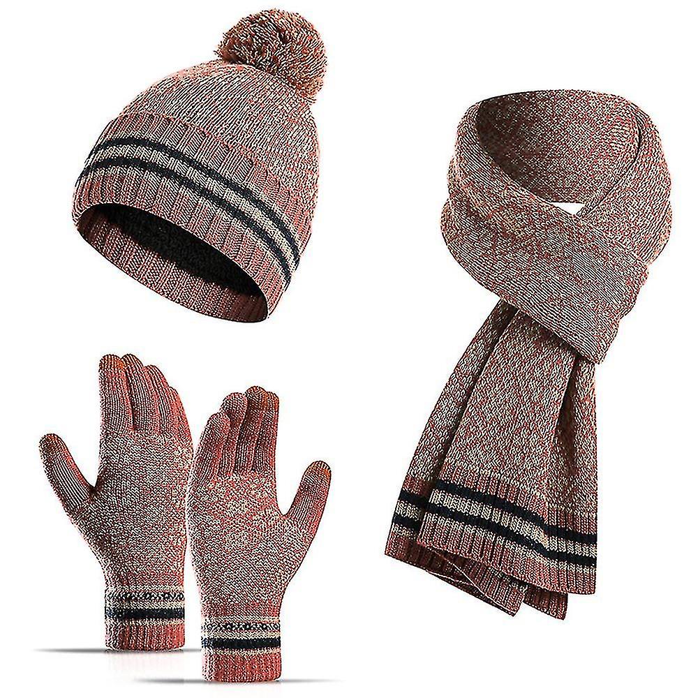 Women Scarf Gloves Hat Set Beanie Cap Touch Screen Gloves Long Scarf