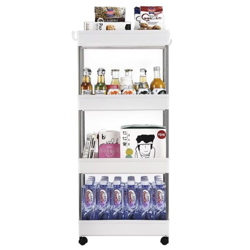 4 Layer Mobile Multi functional Storage Cart Suitable for Kitchen  Bathroom  Laundry Room Narrow Place   (16 x 8.7 x 34.5)\