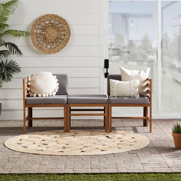 3pc Modular Acacia Wood Patio Chat Set With Cushions Saracina Home