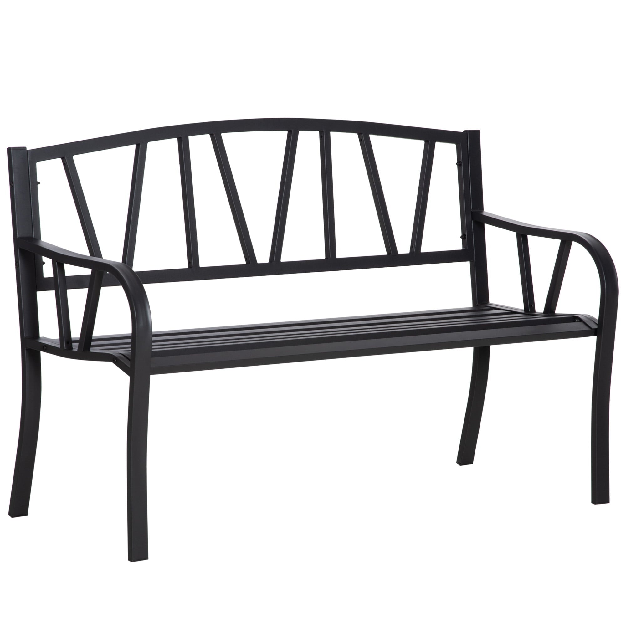 Outsunny Metal Garden Bench, Black Outdoor Bench for 2 People, Park-Style Patio Seating Decor with Armrests & Backrest, Black