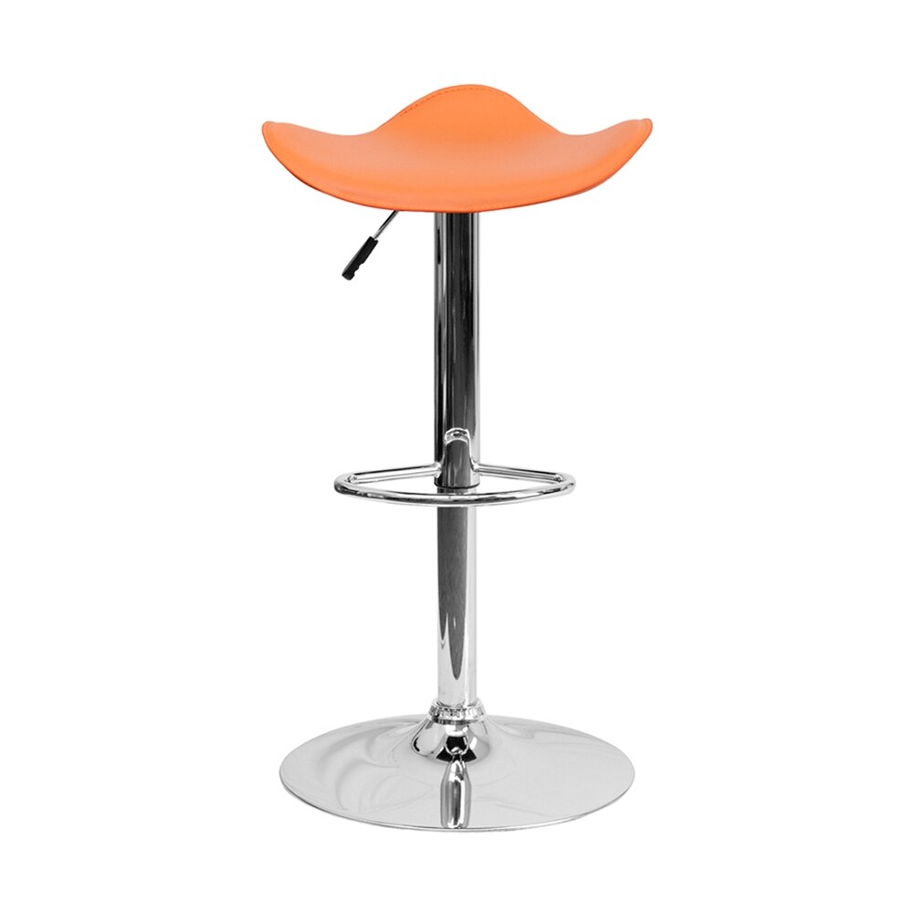 Offex Contemporary Orange Vinyl Adjustable Height Bar Stool With Chrome Base