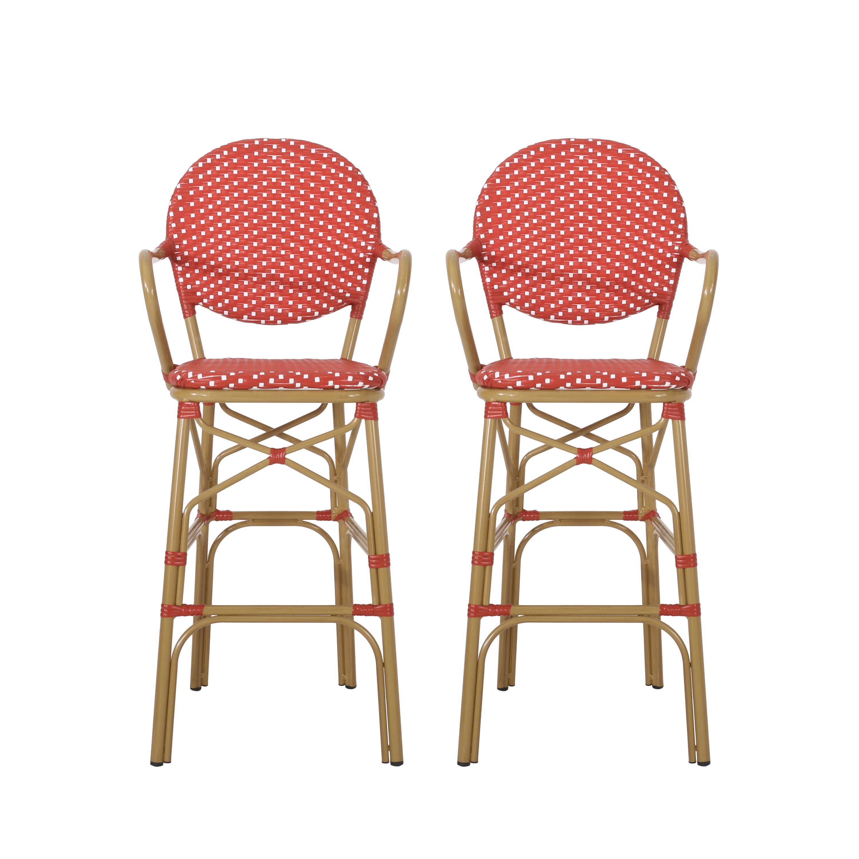 Danberry Outdoor Wicker and Aluminum 29.5 Inch French Barstools, Set of 2