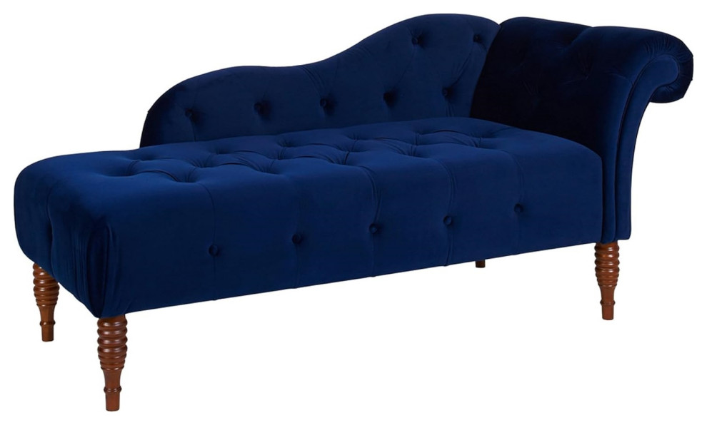 Contemporary Chaise Lounge  Hand Tufted Design With Cushioned Seat  Navy Blue   Tropical   Armchairs And Accent Chairs   by Declusia  Houzz