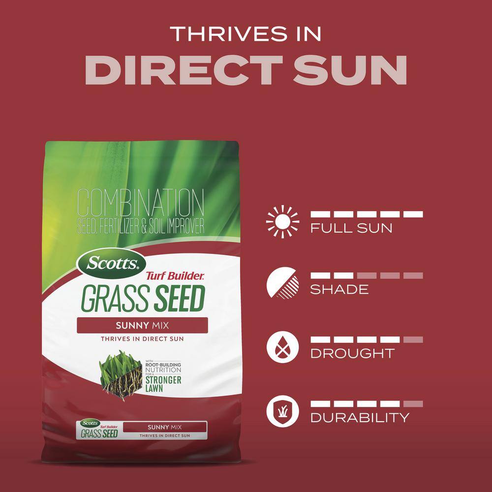 Scotts Turf Builder 2.4 lbs. Grass Seed Sunny Mix with Fertilizer and Soil Improver Thrives in Direct Sun 18035