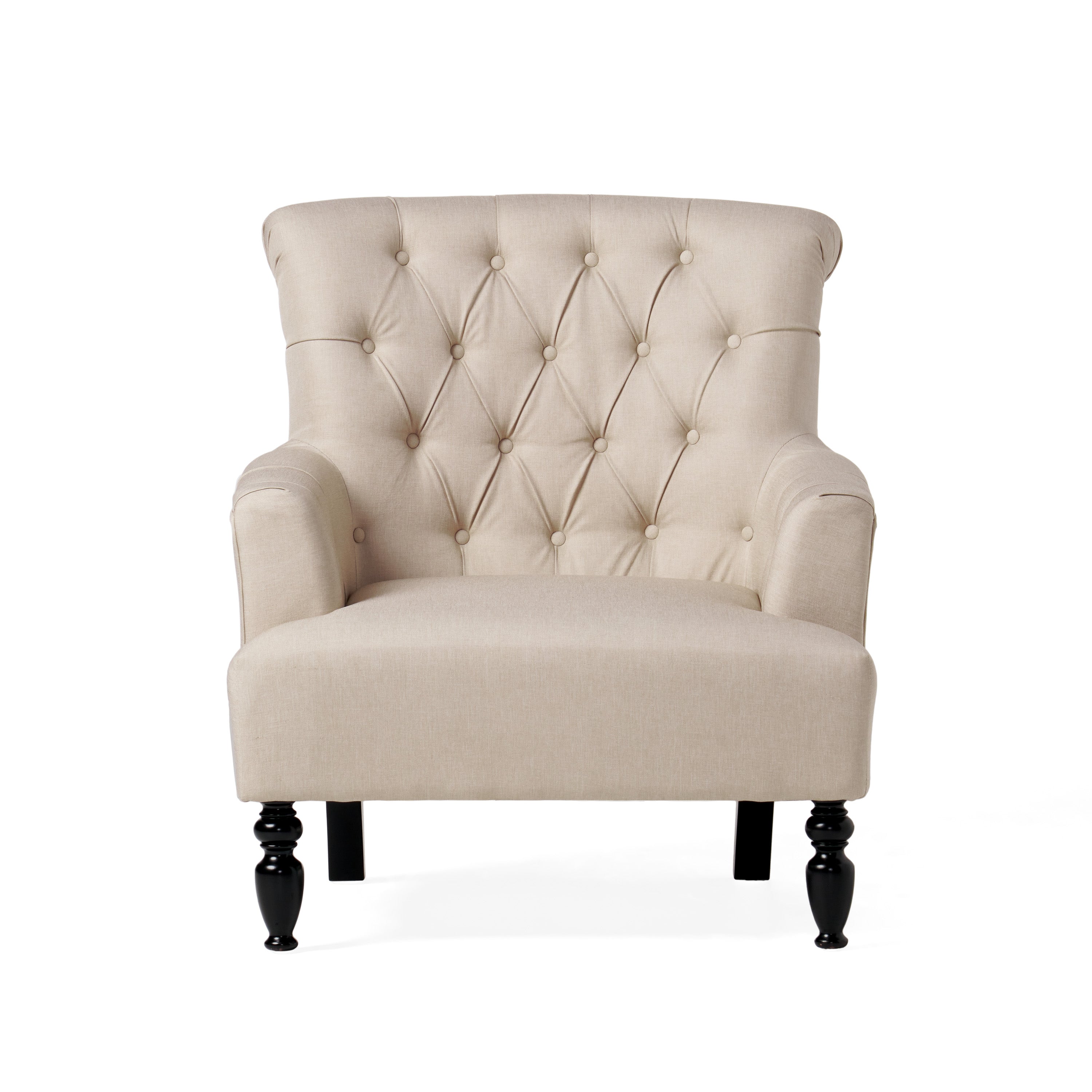 Harvey Contemporary Button-Tufted Fabric Club Chair with Rolled Backrest