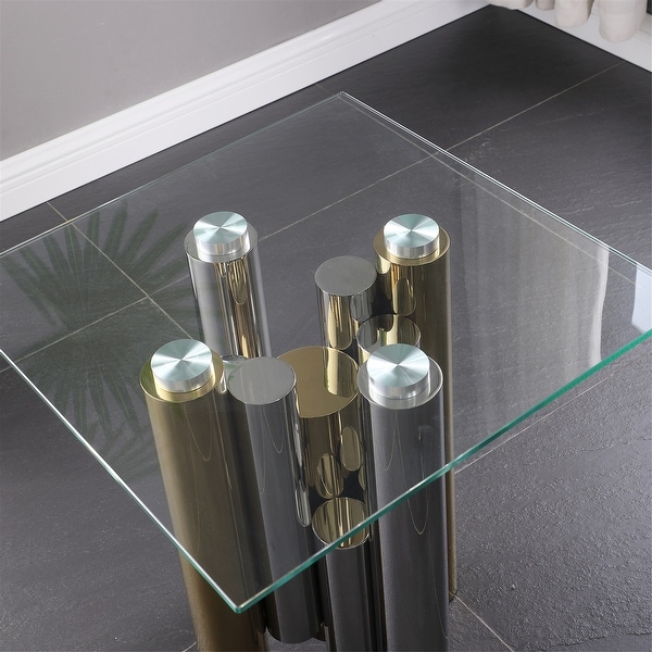 Stainless Steel Glass End Table with Clear Tempered Glass (Set of 1)