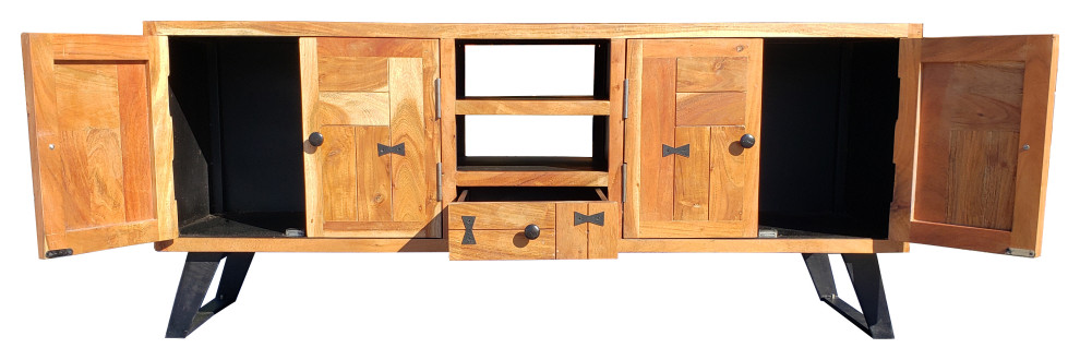 Everglades Acacia Wood Media Center   Industrial   Entertainment Centers And Tv Stands   by Chic Teak  Houzz