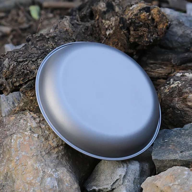 Factory Direct Sale Silvery Grey Plate Hiking Camping Pure Titanium Dining Plate