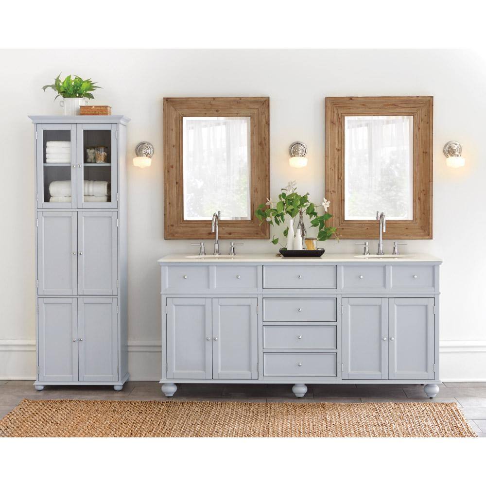 Home Decorators Collection Hampton Harbor 72 in. W x 22 in. D Double Bath Vanity in Dove Grey with Marble Vanity Top in White BF-21712-DG