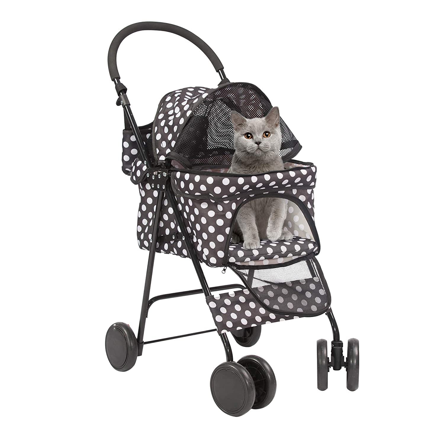 Folding Dog Stroller Travel Cage Stroller for Pet Cat Kitten Puppy Carriages - Large 4 Wheels Elite Jogger - Single or Multiple Pets (Black - 1 cage)