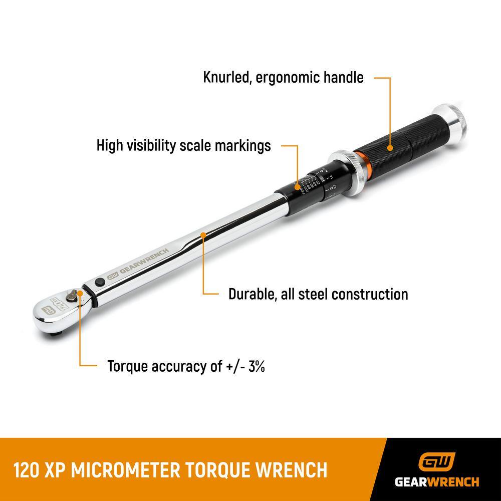 GEARWRENCH 12 in. Drive 120XP 20-150 ft.lbs. Micrometer Torque Wrench 85180