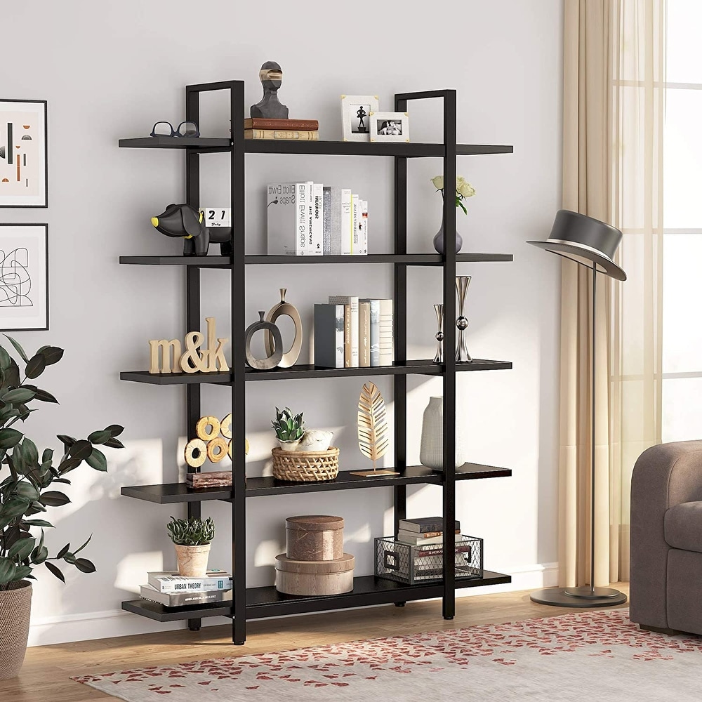 Tribesigns 5 Tier Industrial Large Open Bookcase Bookshelf