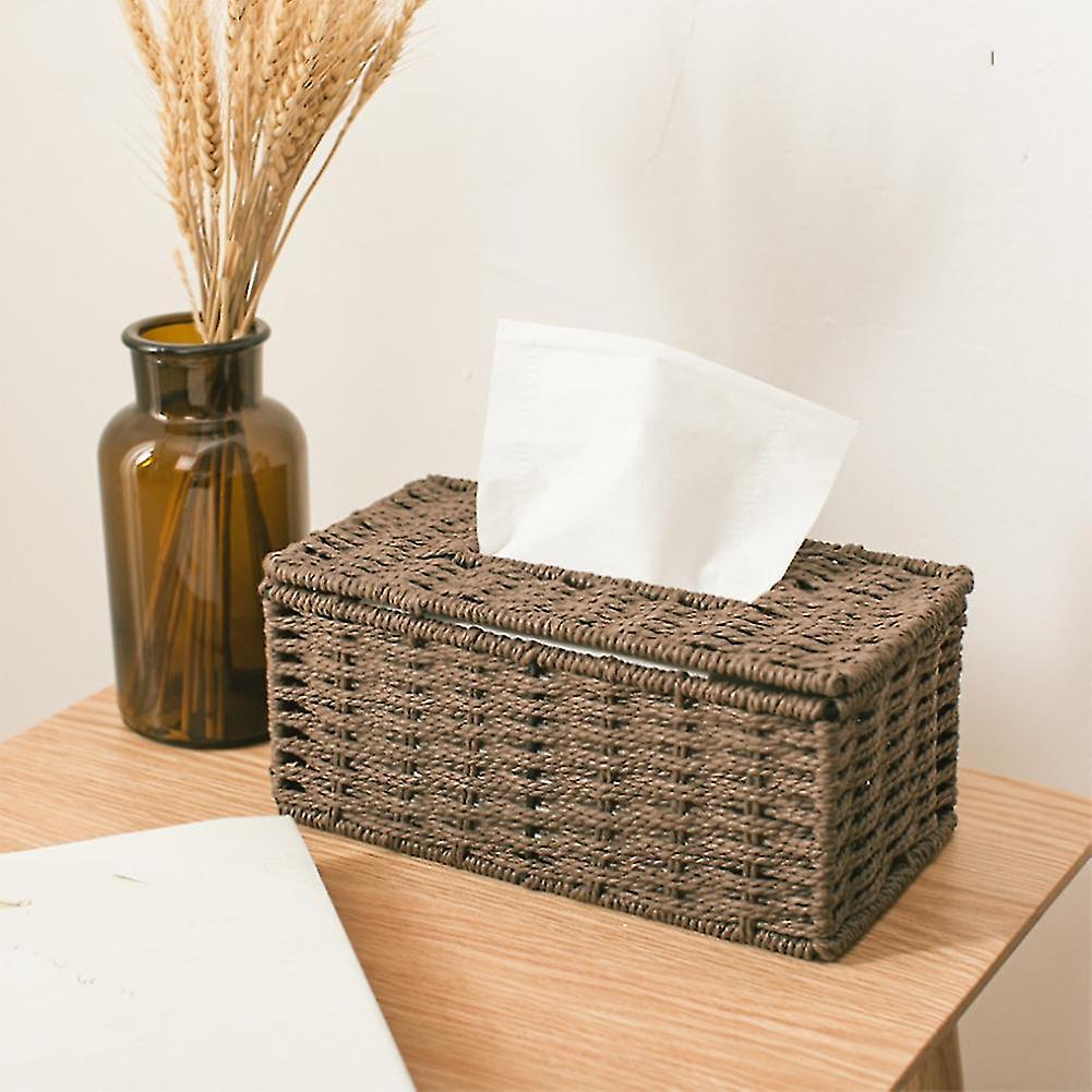 Rattan Tissue Box， Vintage Napkin Holder， Case Clutter Storage Container Cover， Living Room Desk De