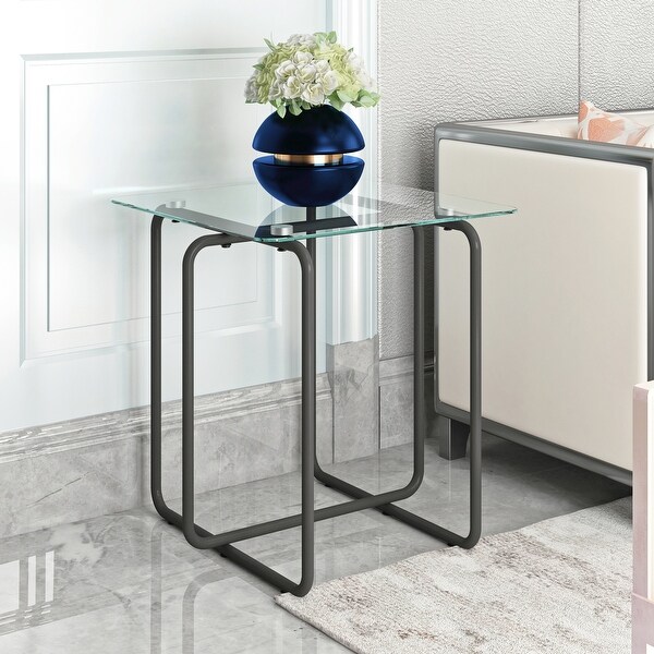 High Quality Glass End Table， Side Table with Metal Base