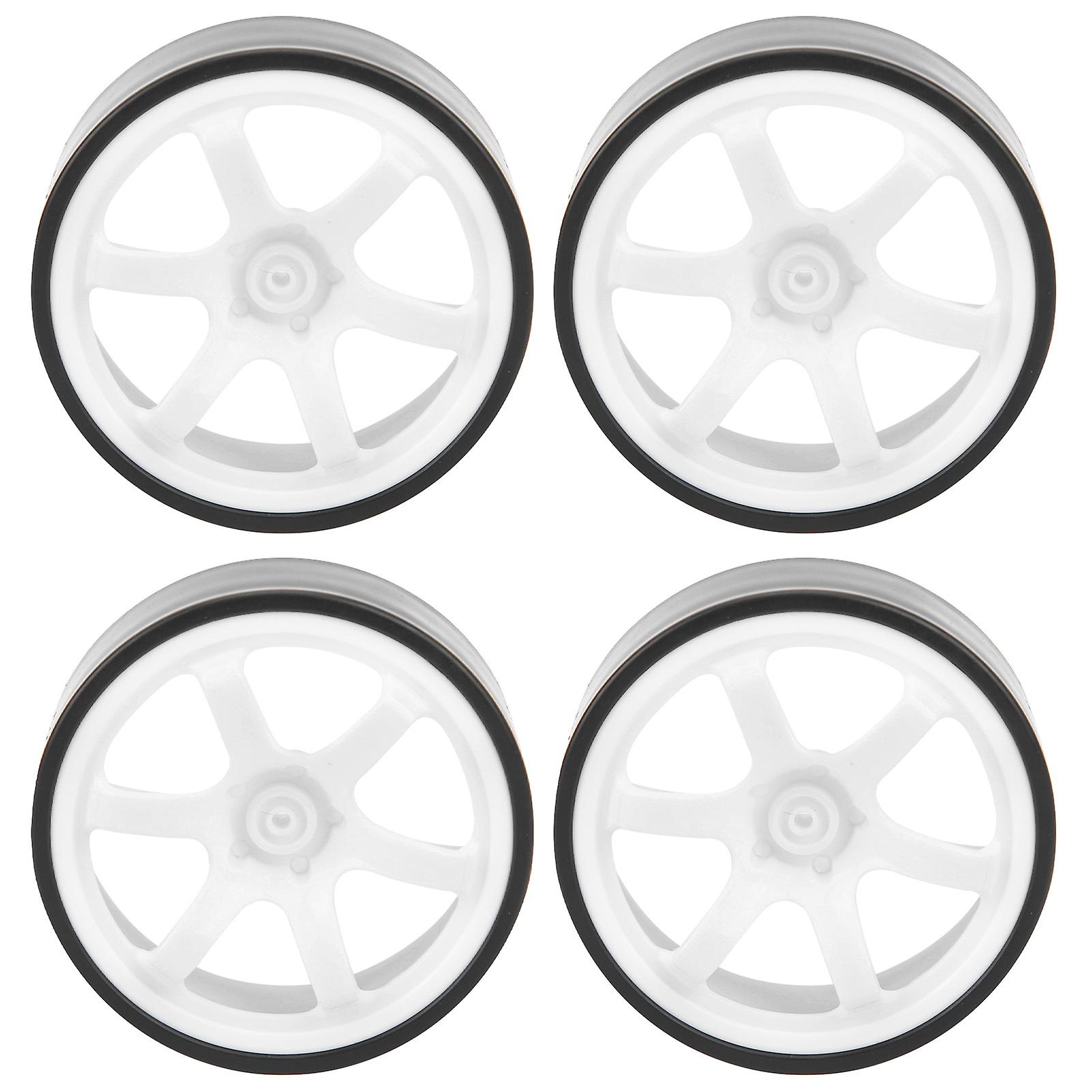 4pcs Rc 6 Spoke Plastic Wheel Rims With Rubber Tires For 1/10 Rc Drift Car Onroad Drifting Car(white )