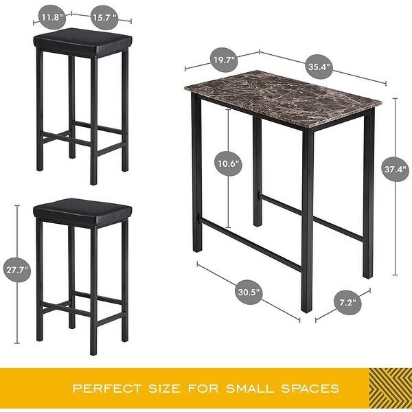 3-Piece Pub Bar Table Set Counter Height Breakfast Nook with 2 Stools