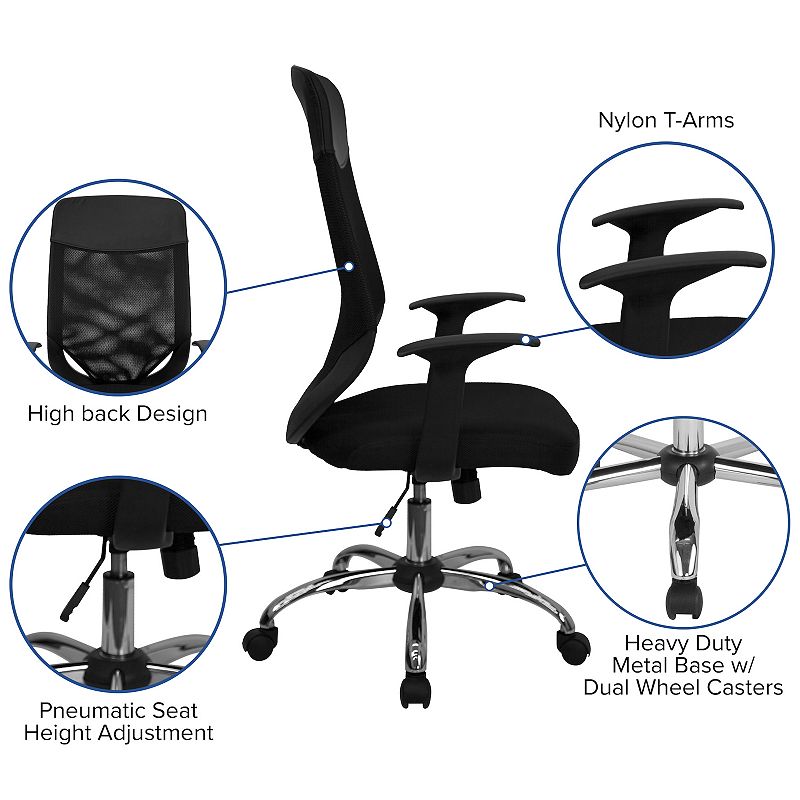 Emma and Oliver High Back Black Mesh Executive Swivel Office Chair with Arms