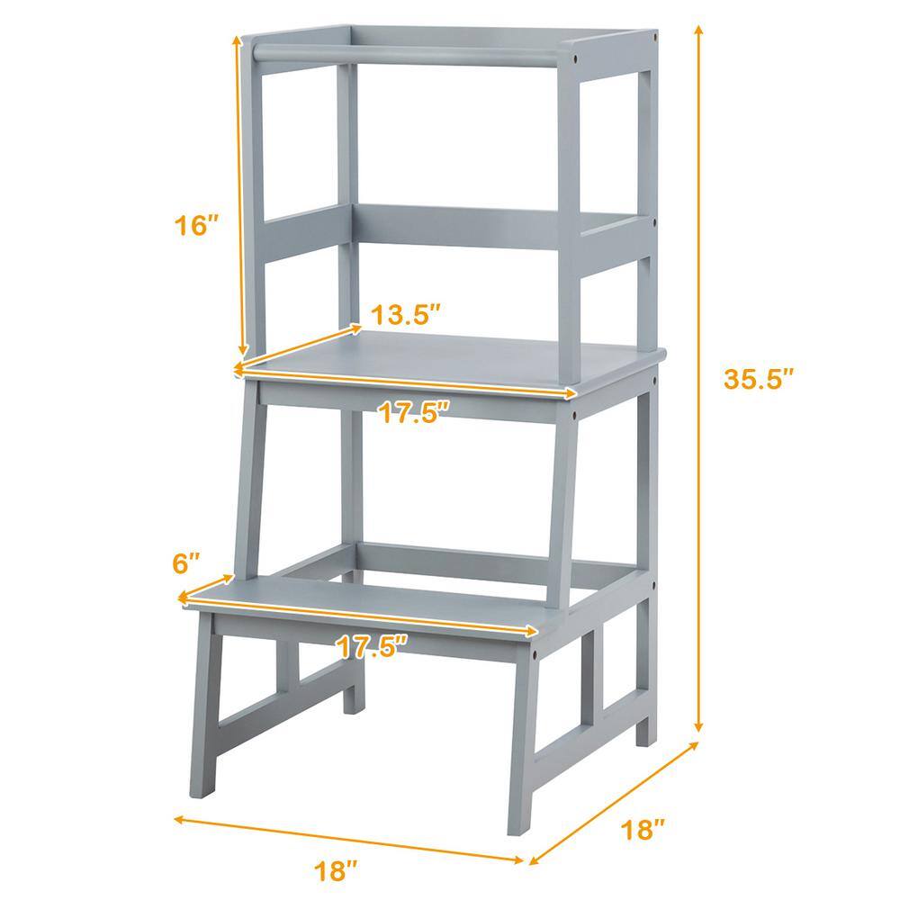 WELLFOR 2-Step Bamboo Clapper Toddler Kitchen Step Stool 200 lbs. with Safety Rail in Gray BB-HGY-5577GR