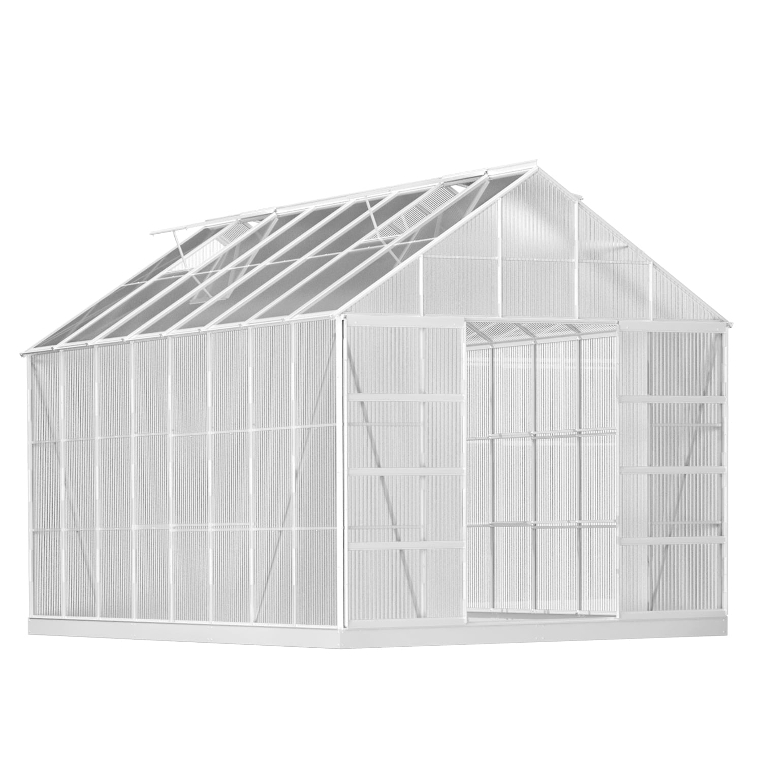 Mellcom 10' x 16' Walk-in Hobby Greenhouse, Outdoor Sliver Aluminum Frame Polycarbonate Green House with Adjustable Roof Vent