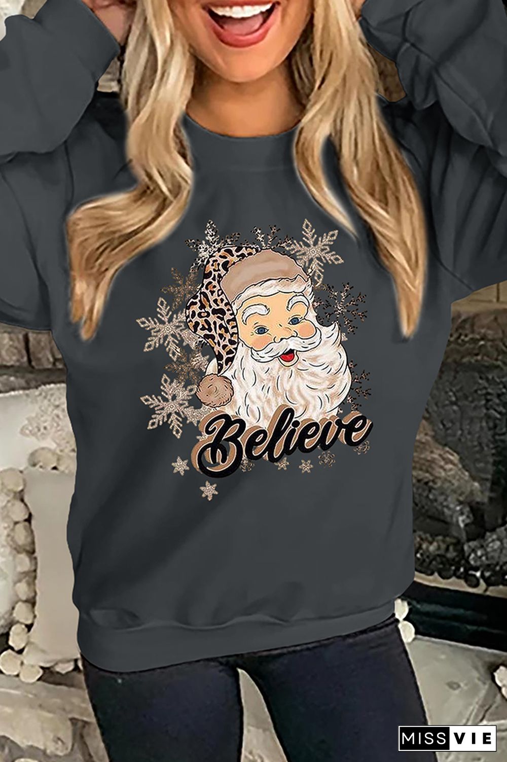 Santa Claus Believe Pullover Longsleeves Sweatshirt Women Wholesale