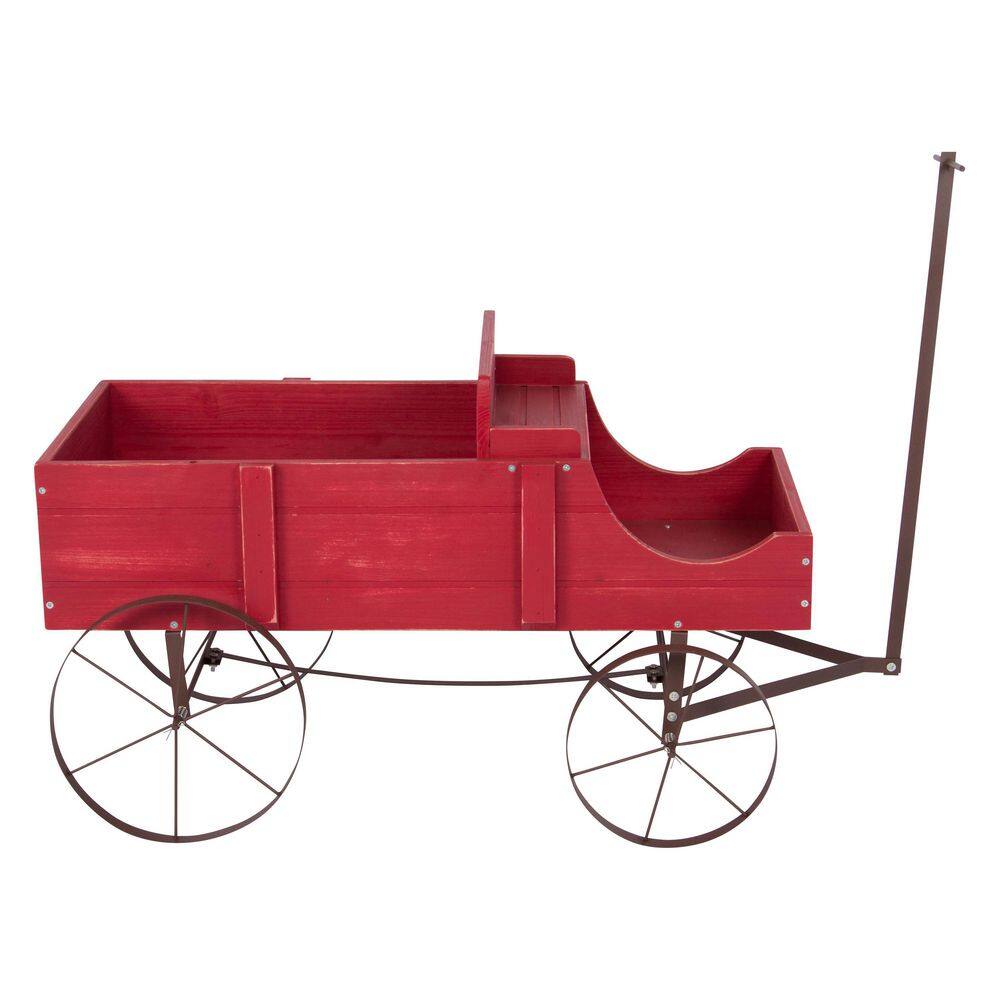 Shine Company 52 in. L Red Cedar Wood Buckboard Amish Wagon Decorative Garden Planter 4942R