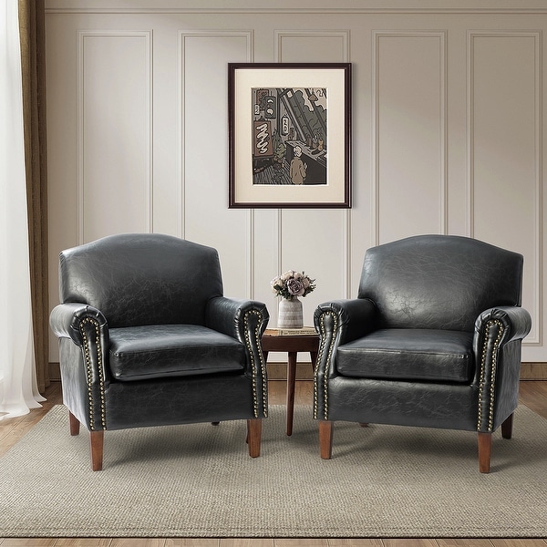 Giampiero Transitional Faux Leather Arm Chair with Nailhead Trim and Rolled Arms Set of 2 by HULALA HOME