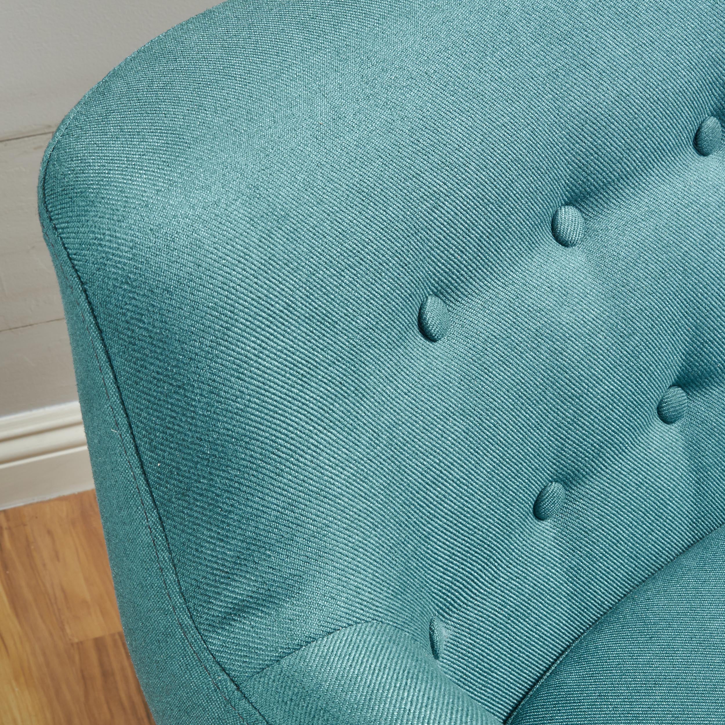 Madeira Buttoned Mid Century Modern Dark Teal Fabric Club Chair