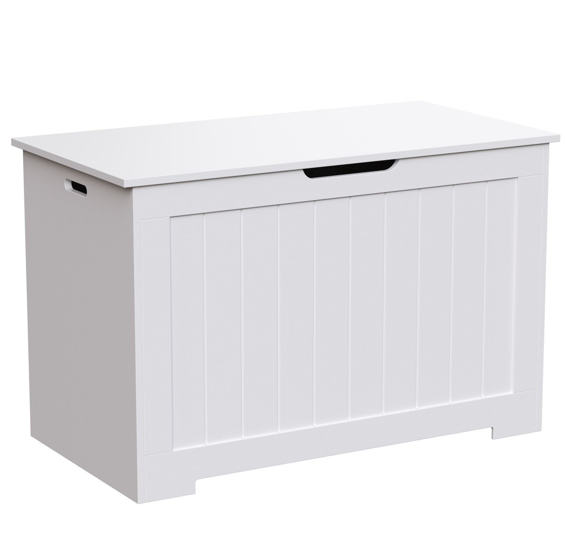 HomGarden 30'' Large Wooden Toy Chest, Kids Storage Box Cabinet W/ Safety Hinged Lid, 150L, White