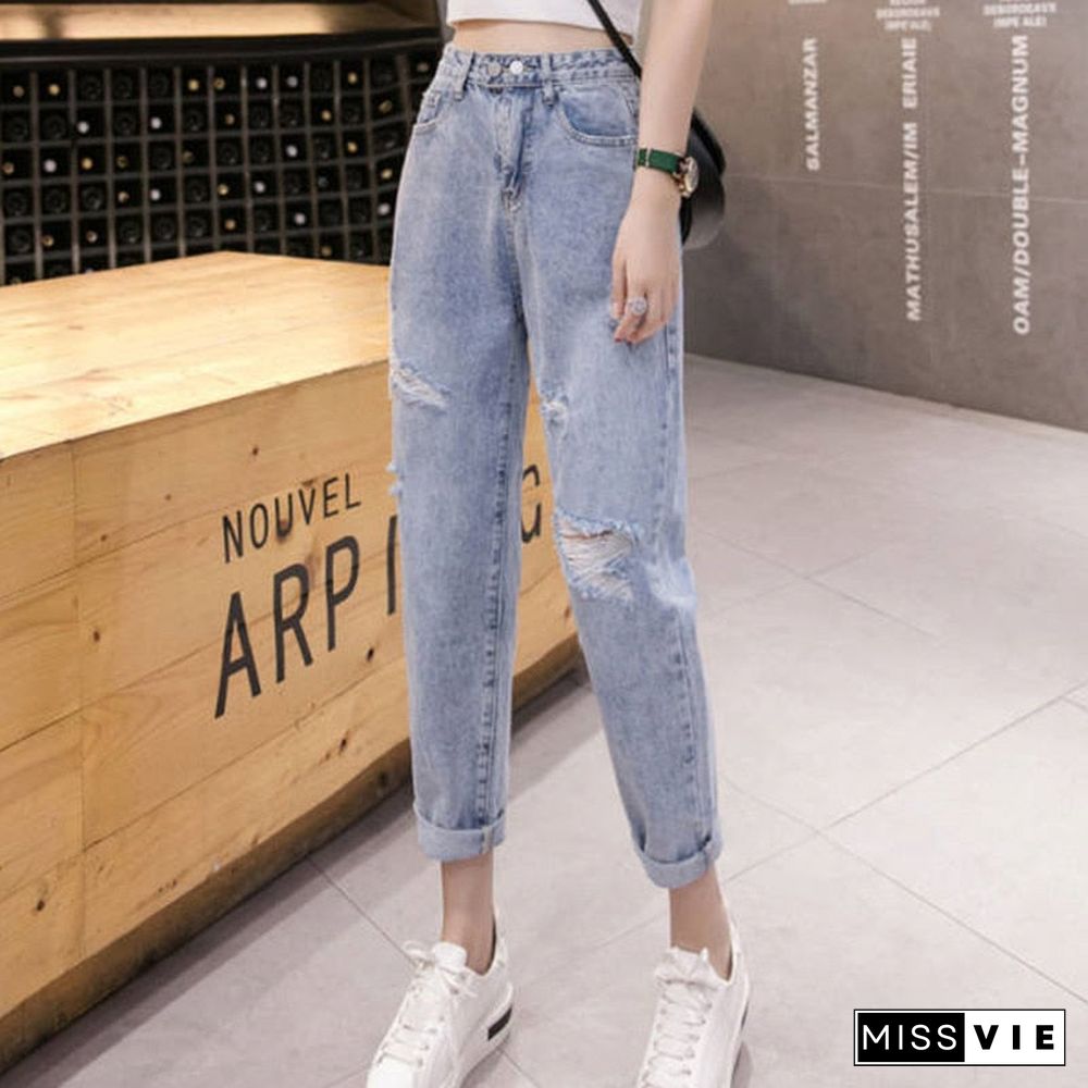 Woman Jeans Ripped High Waist Clothes Wide Leg Denim Clothing Streetwear Vintage Quality Fashion Harajuku Straight Pants