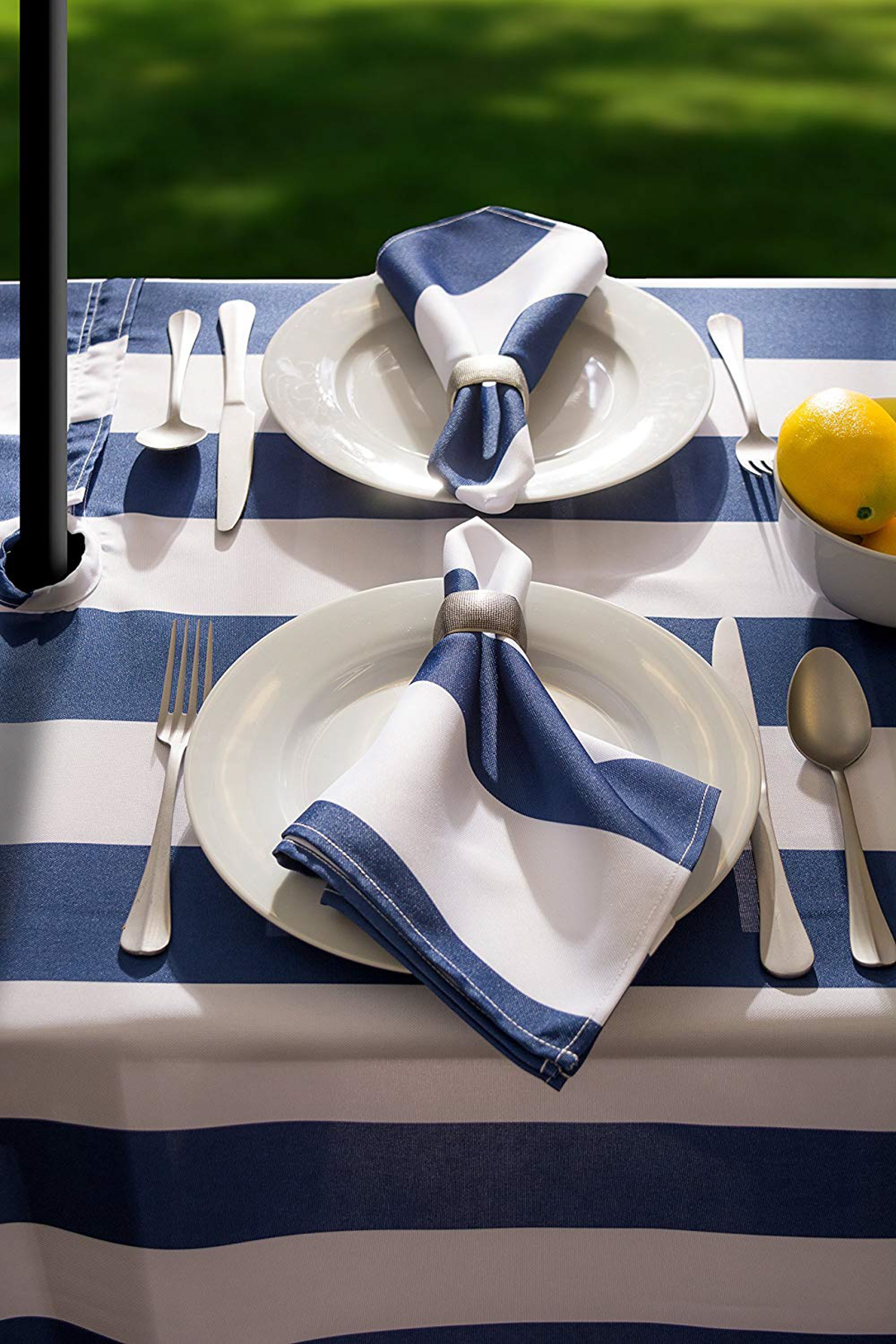 Nautical Blue Cabana Stripe Outdoor Tablecloth With Zipper 60 Round