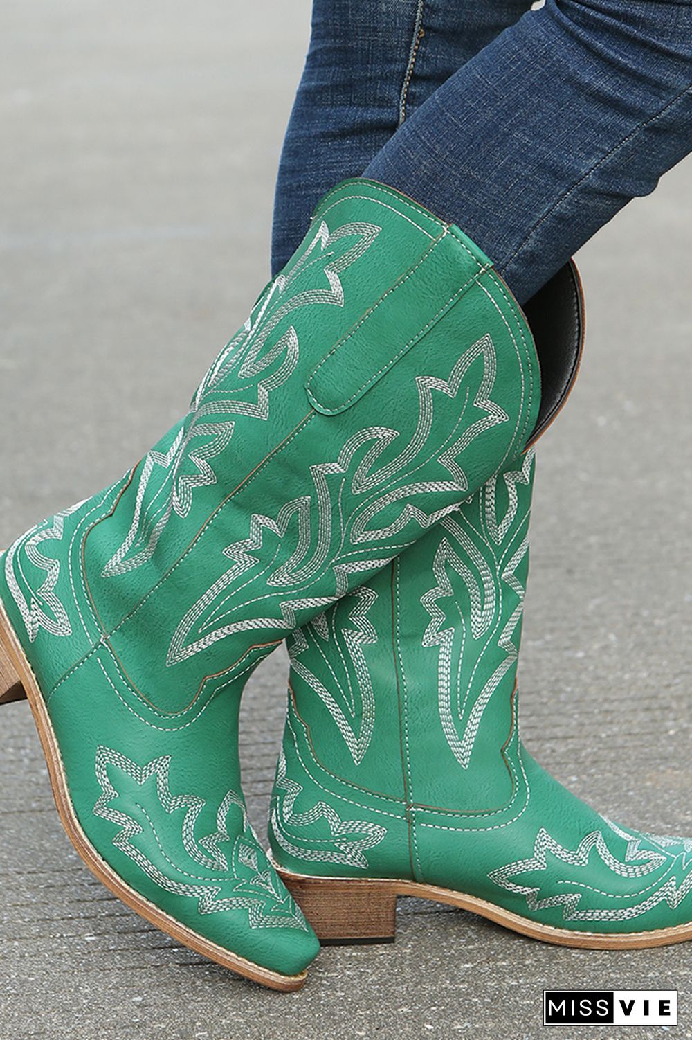 Graphic Chunky Western Boots Women Wholesale